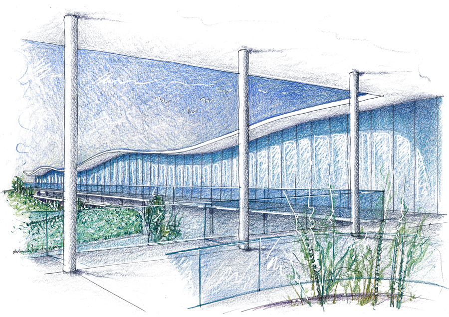 Pierattelli Architetture - studio architettura firenze - studio di architettura - architettura sostenibile - progetto di architettura - concept architettura - edificio sostenibile - polo di convergenza turistica - civitavecchia porto - the wave - schizzo architettura