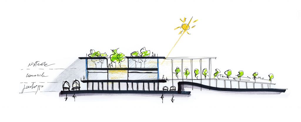 Pierattelli Architetture - studio architettura firenze - studio di architettura - architettura sostenibile - progetto di architettura - concept architettura - edificio sostenibile - polo di convergenza turistica - civitavecchia porto - the wave - schizzo architettura - schizzo sezione - sezione architettonica